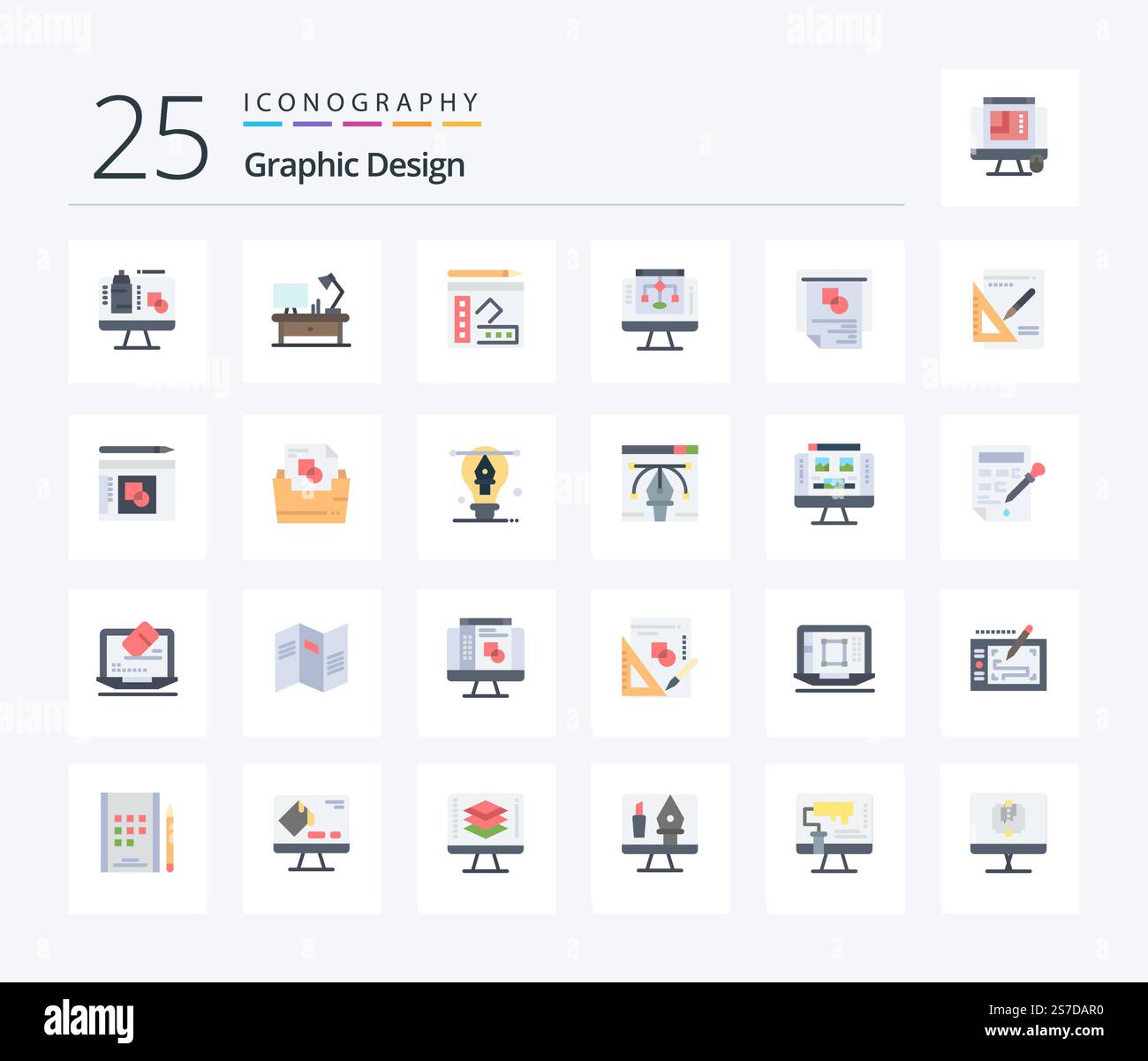 Graphic Design 25 Flat Color icon pack including layout. computer. book. server. data sharing Stock Vector
