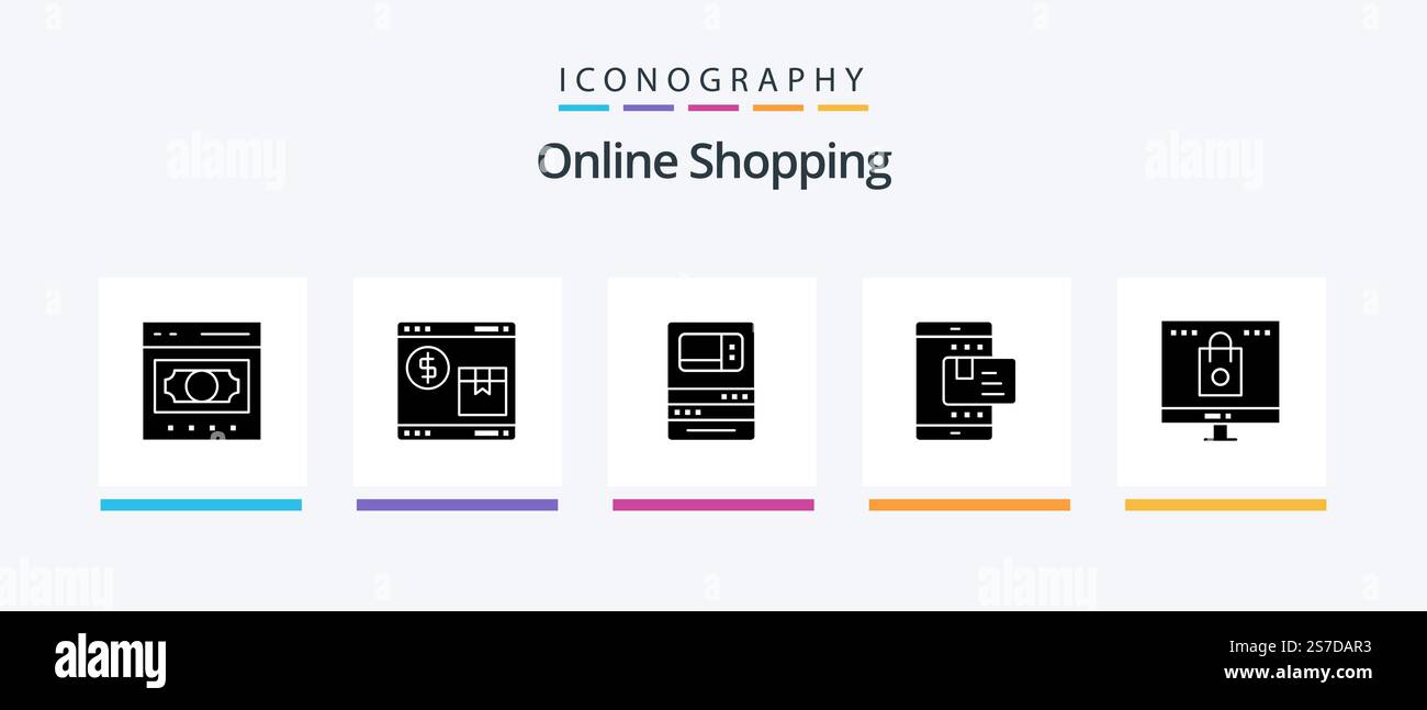 Online Shopping Glyph 5 Icon Pack Including payment. ecommerce ...