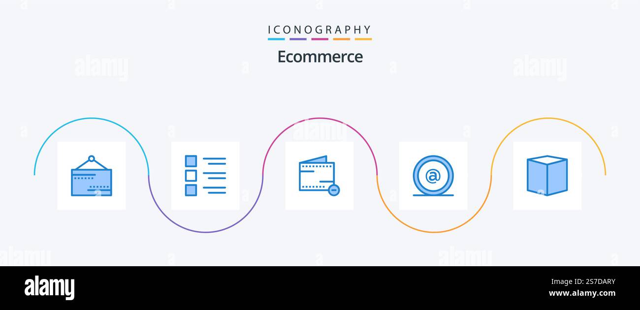 Ecommerce Blue 5 Icon Pack Including box. id. view. email. wallet Stock Vector
