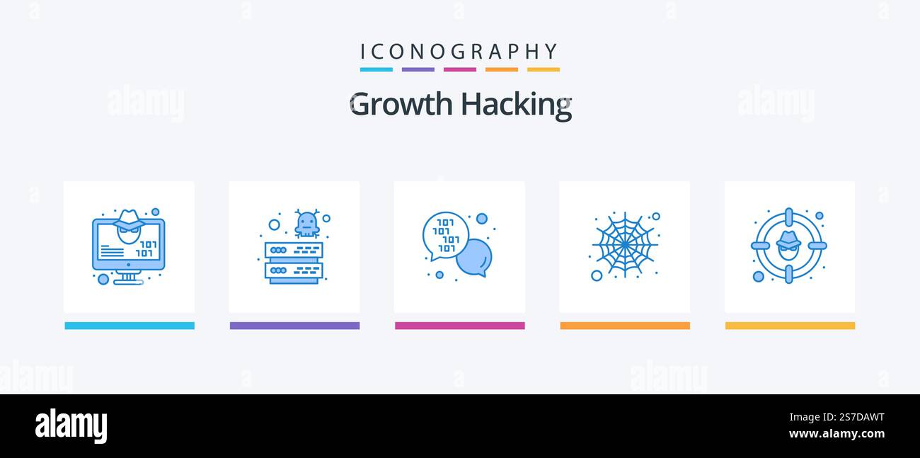Hacking Blue 5 Icon Pack Including goal. web. virus. spider. message. Creative Icons Design Stock Vector