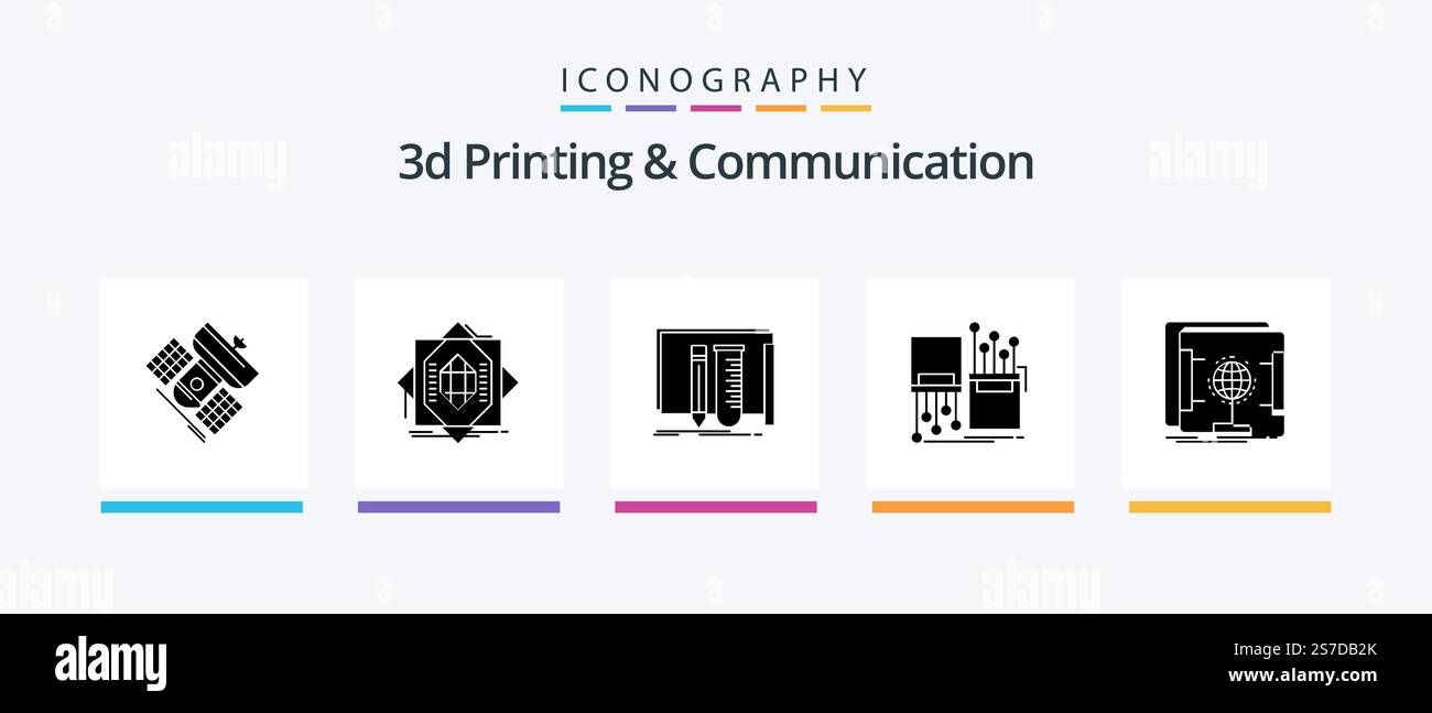 3d Printing And Communication Glyph 5 Icon Pack Including electronic ...