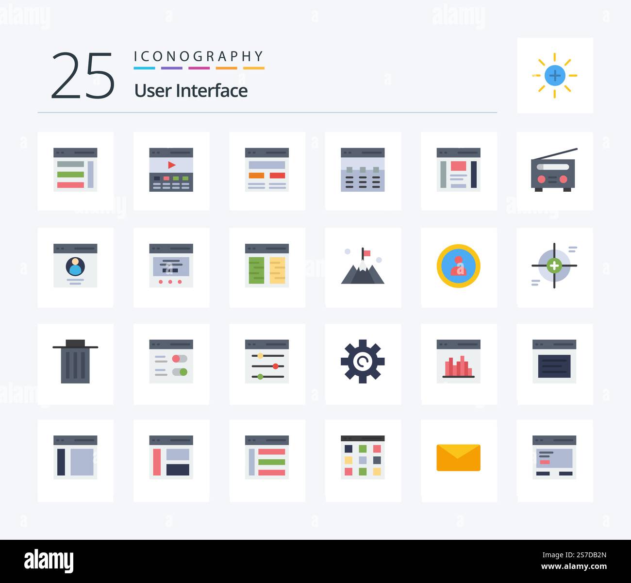 User Interface 25 Flat Color icon pack including left. communication. interface. interface. hero Stock Vector