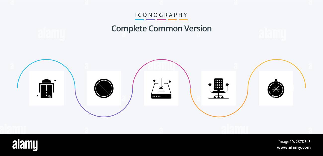 Complete Common Version Glyph 5 Icon Pack Including open. direction. down. compass. office Stock Vector