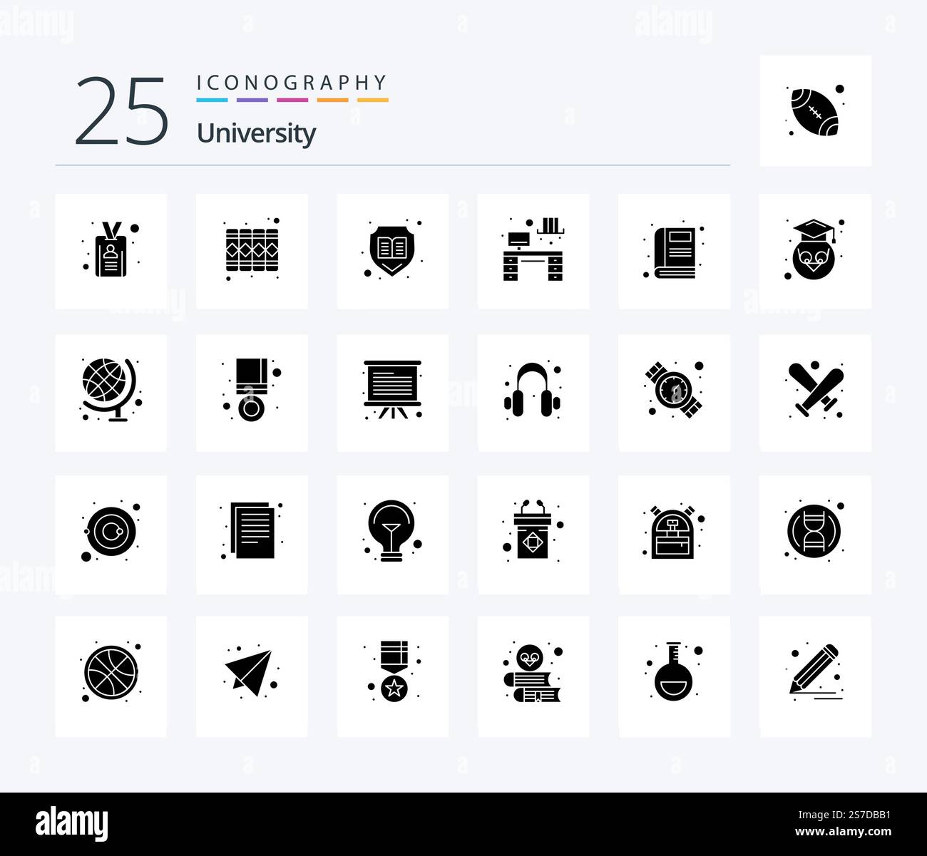 University 25 Solid Glyph icon pack including education. table. book ...