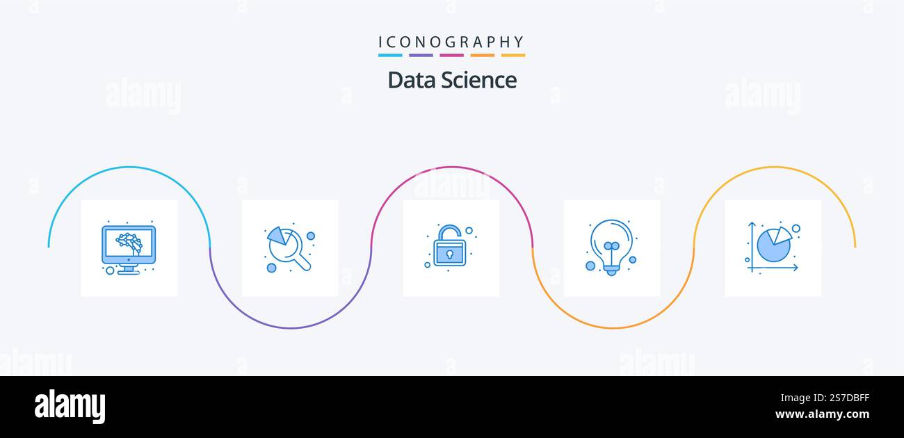 Data Science Blue 5 Icon Pack Including pie. chart. streamline. business tools. light Stock Vector