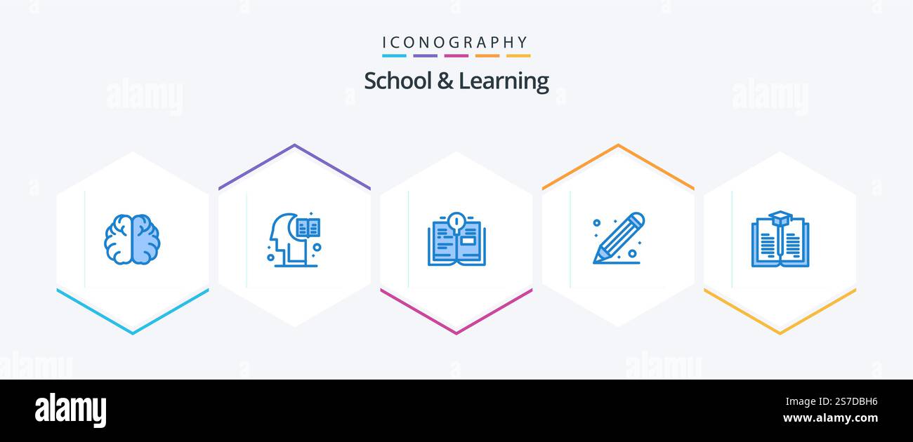 School And Learning 25 Blue icon pack including . ruler. . book Stock Vector