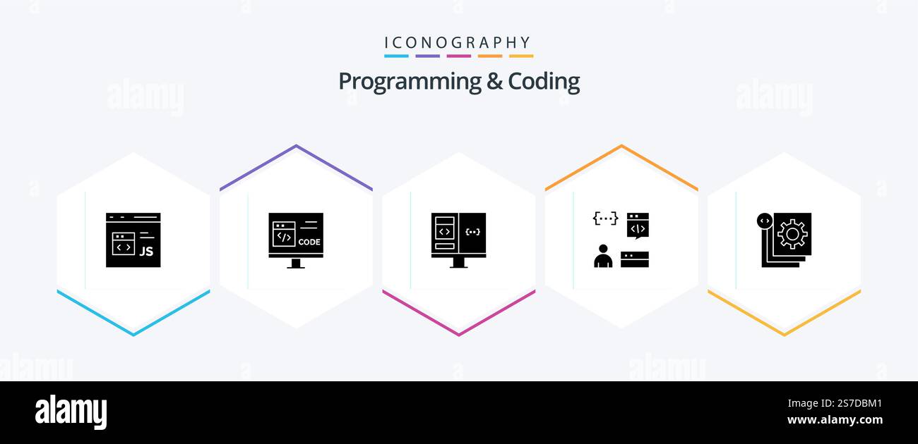 Programming And Coding 25 Glyph icon pack including develop. app. develop. development. computer Stock Vector
