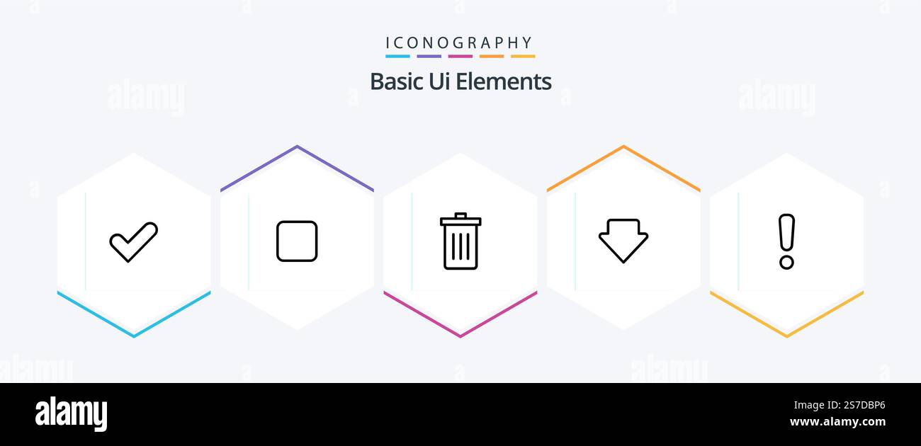 Basic Ui Elements 25 Line icon pack including warning. alert. been. downlod. arrow Stock Vector