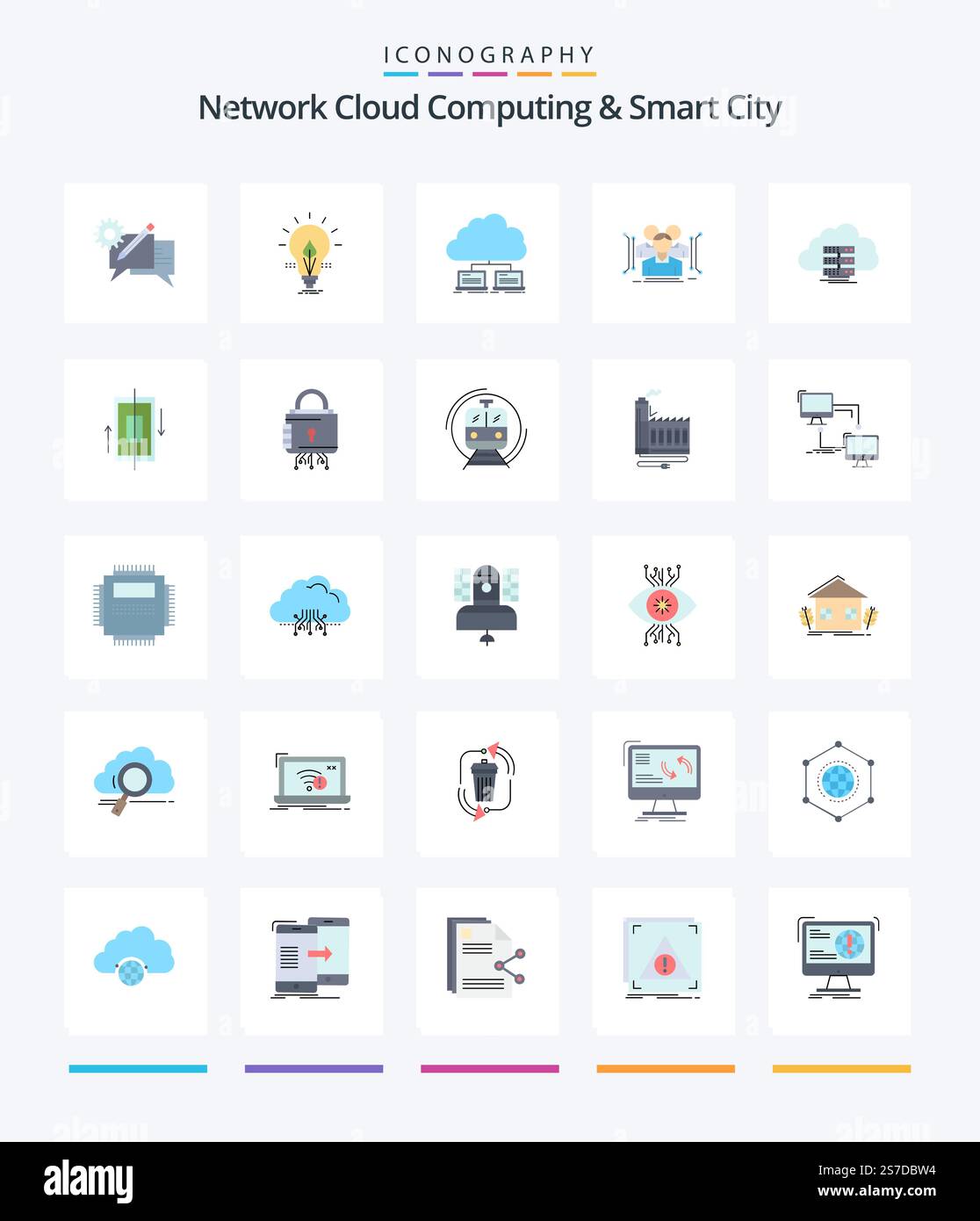 Creative Network Cloud Computing And Smart City 25 Flat icon pack  Such As body. . energy. data. server Stock Vector
