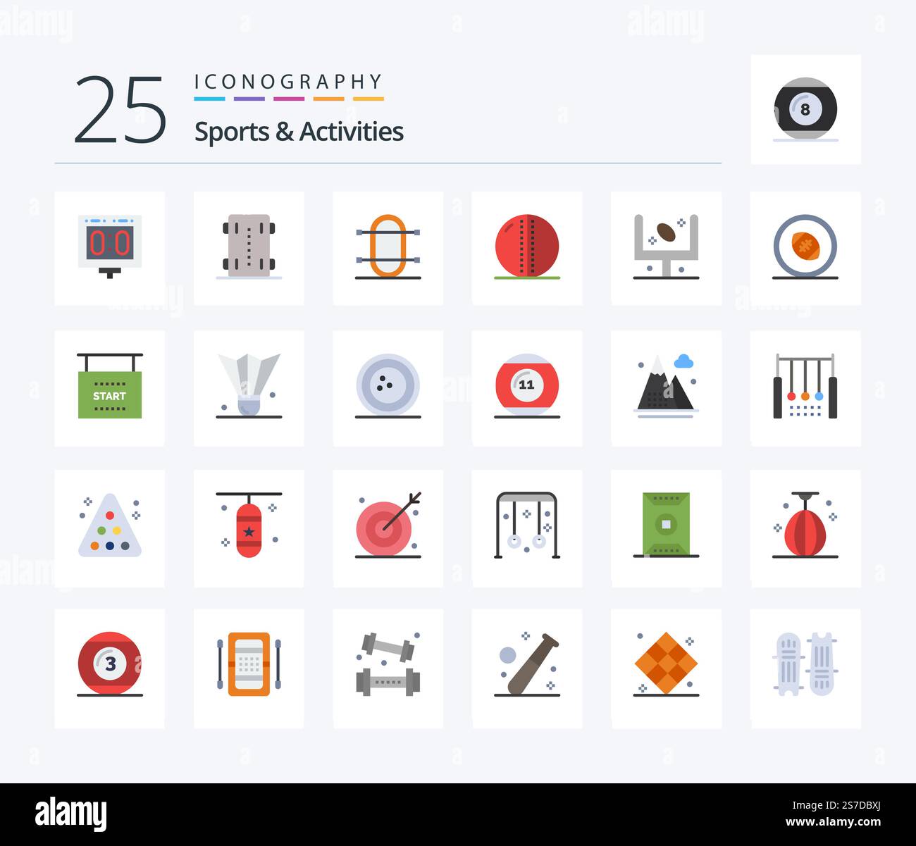 Sports & Activities 25 Flat Color icon pack including leather ball ...