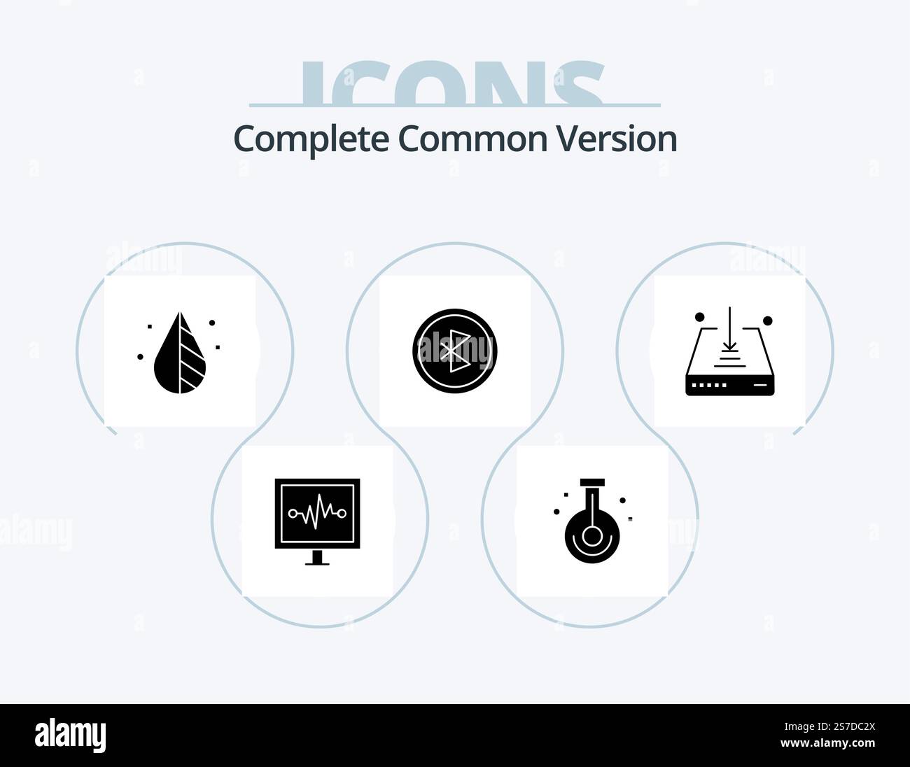 Complete Common Version Glyph Icon Pack 5 Icon Design. wireless. connection. science. communication. tool Stock Vector