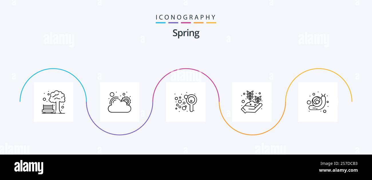 Spring Line 5 Icon Pack Including doodle. growing hand. bubbles. seed ...