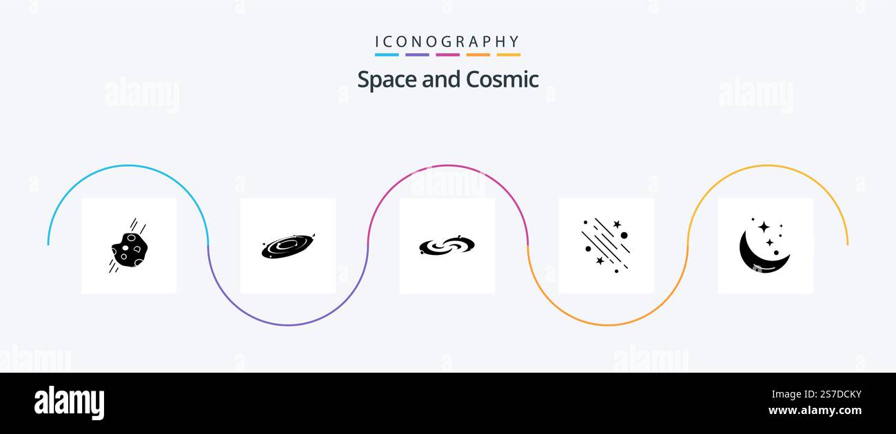Space Glyph 5 Icon Pack Including star. moon. system. stars. falling Stock Vector