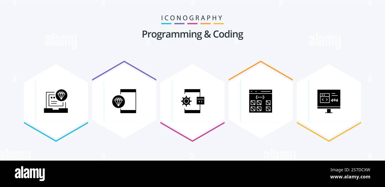 Programming And Coding 25 Glyph icon pack including develop. app. development. process. develop Stock Vector