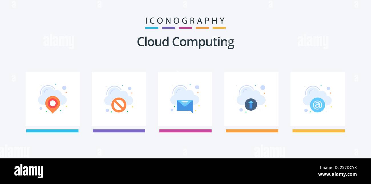 Cloud Computing Flat 5 Icon Pack Including mail. cloud. cloud. technology. Creative Icons Design Stock Vector