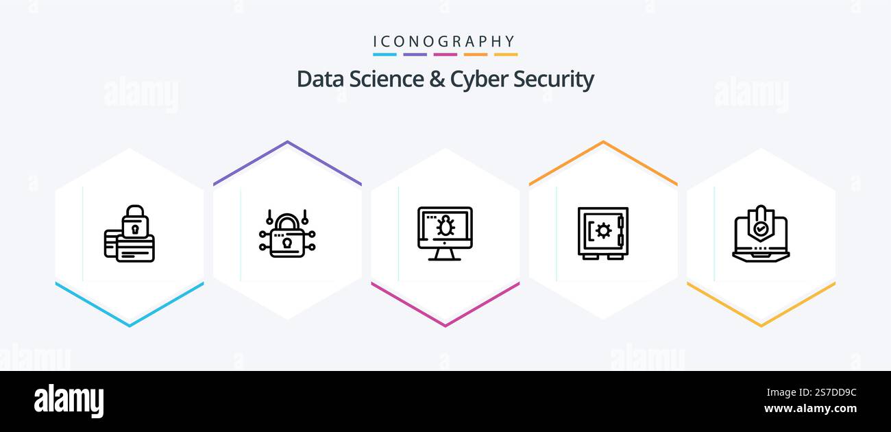 Data Science And Cyber Security 25 Line icon pack including secure. locker. security. lock. screen Stock Vector