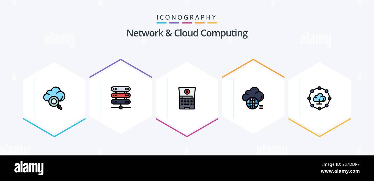 Network And Cloud Computing 25 FilledLine icon pack including share. cloud computing. computing. technology. light Stock Vector
