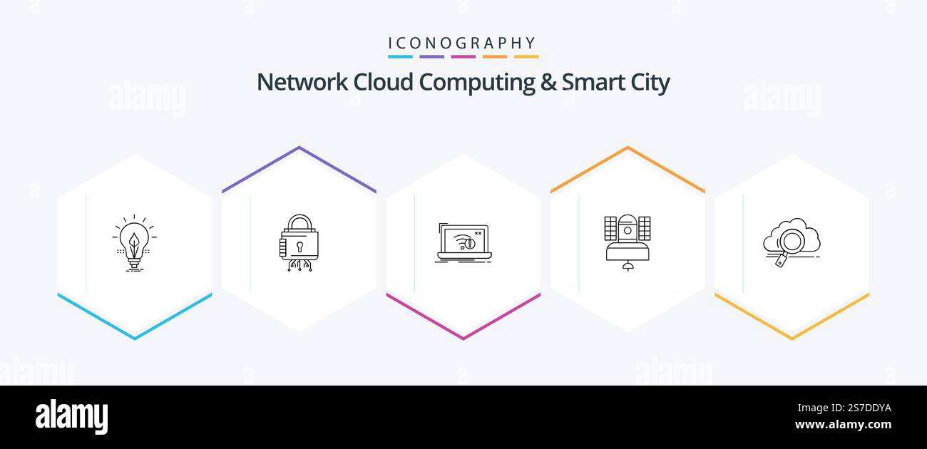 Network Cloud Computing And Smart City 25 Line icon pack including broadcast. internet. protection. lost. error Stock Vector