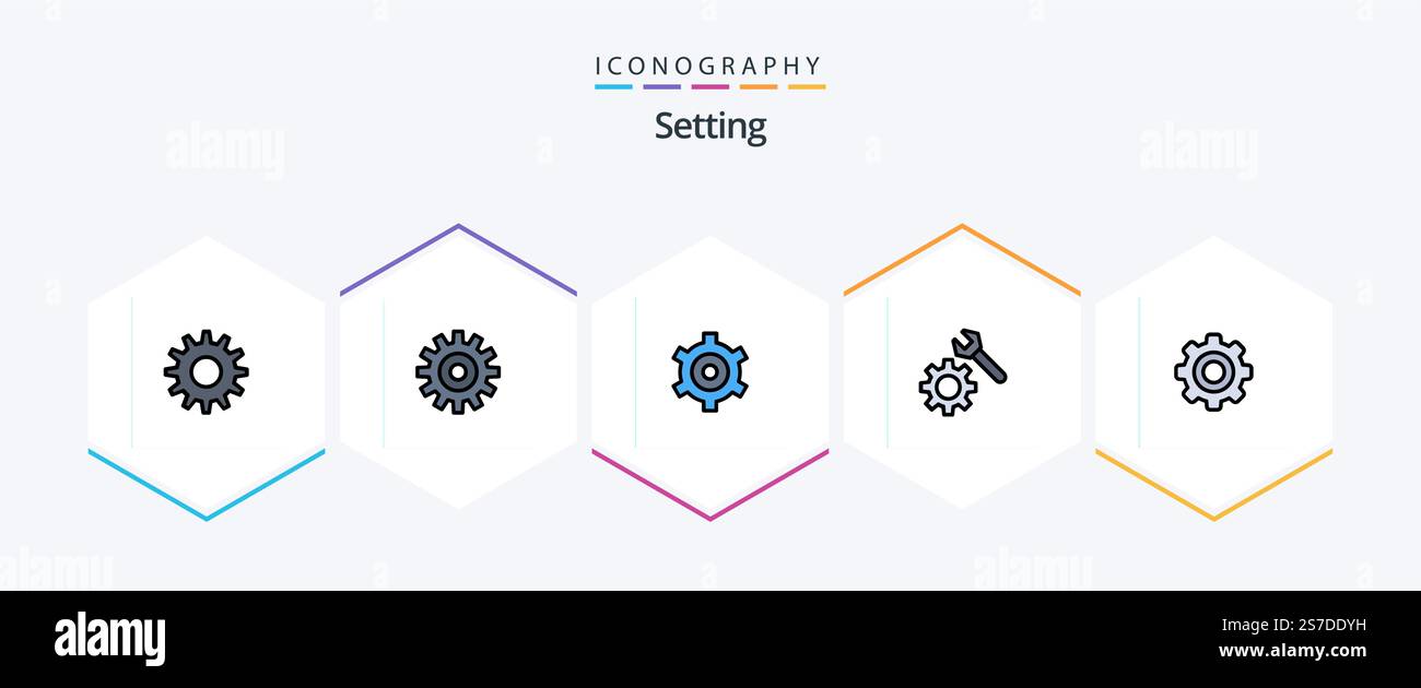 Setting 25 FilledLine icon pack including . gear. setting. general. gear Stock Vector
