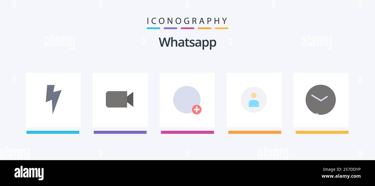 Whatsapp Flat 5 Icon Pack Including time. basic. plus. ui. worker. Creative Icons Design Stock Vector