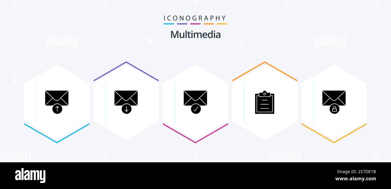 Multimedia 25 Glyph icon pack including . . verification. private. mail Stock Vector