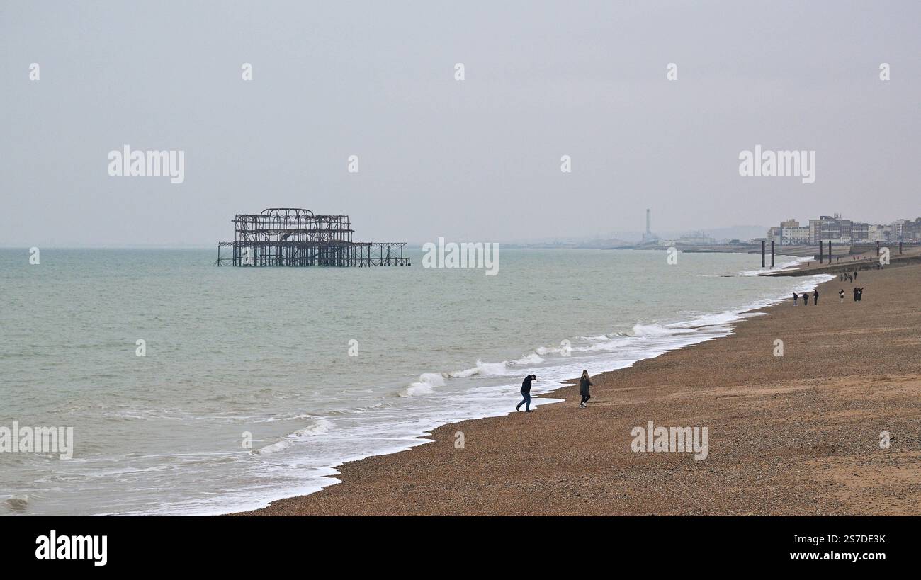 Brighton UK 19th January 2025 Brighton beach near the West Pier is