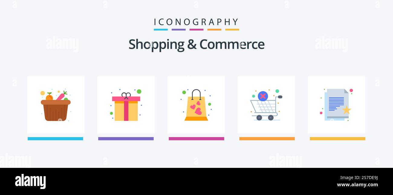 Shopping And Commerce Flat 5 Icon Pack Including favorite document ...