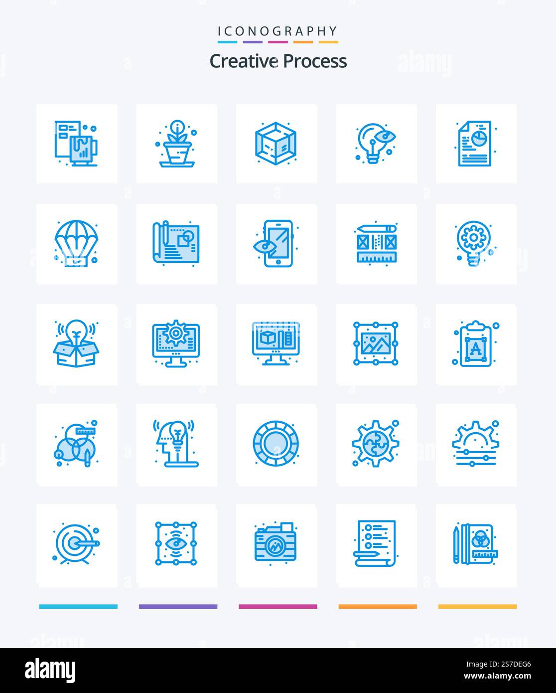 Creative Creative Process 25 Blue icon pack  Such As creative. process. process. creative. eye Stock Vector