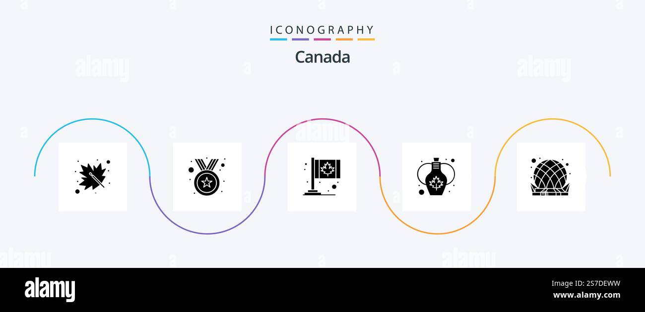 Canada Glyph 5 Icon Pack Including canada. leaf. canada. wine. decoration Stock Vector