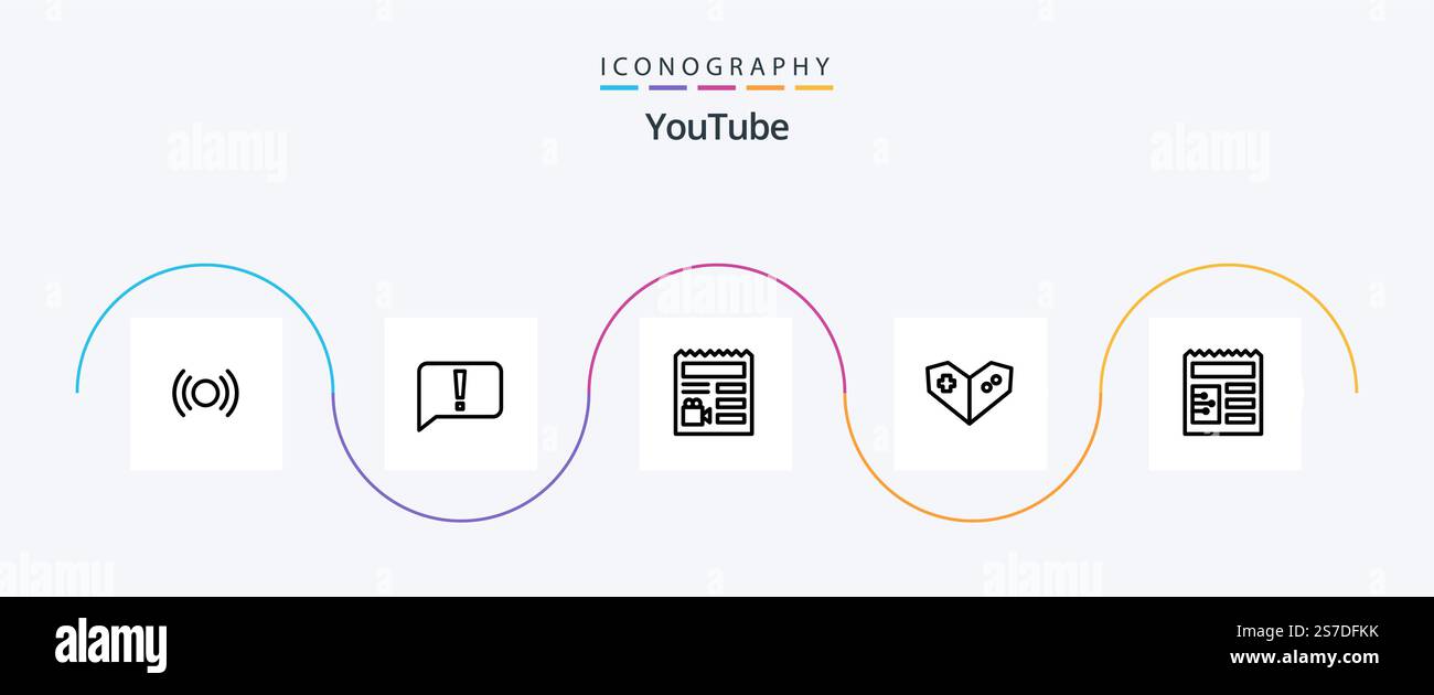 Youtube Line 5 Icon Pack Including basic. playstation. ui. videogame. camera Stock Vector
