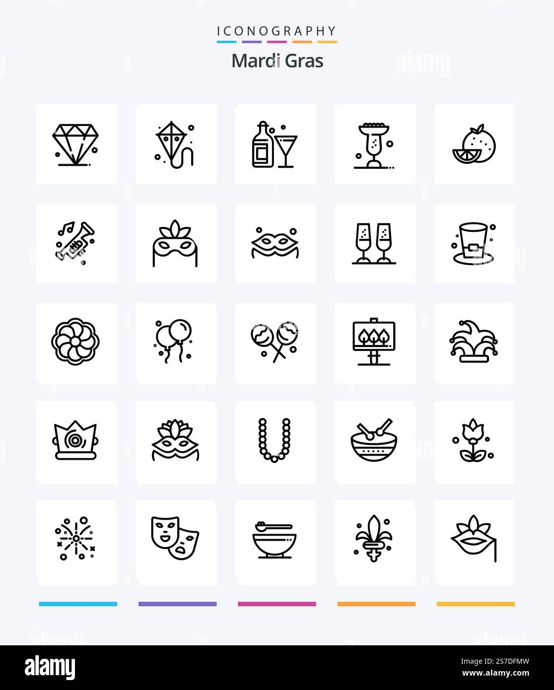 Creative Mardi Gras 25 OutLine icon pack Such As fruit. orange. drink ...