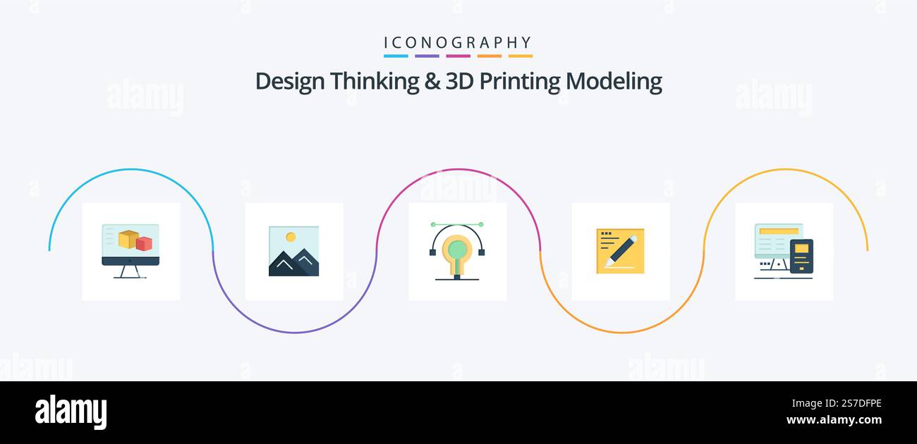 Design Thinking And D Printing Modeling Flat 5 Icon Pack Including ...