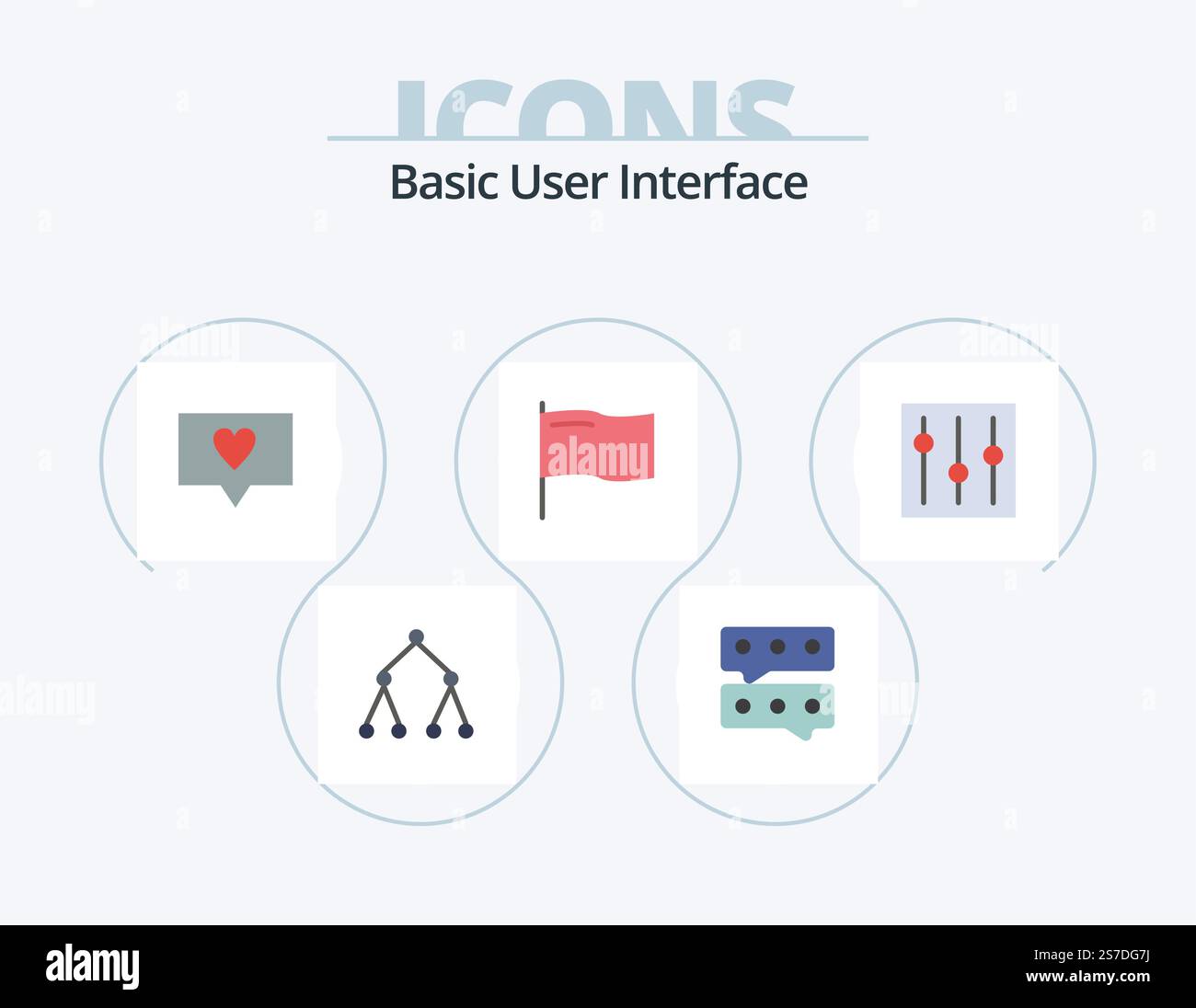 Basic Flat Icon Pack 5 Icon Design. . setting. message. interface. basic Stock Vector