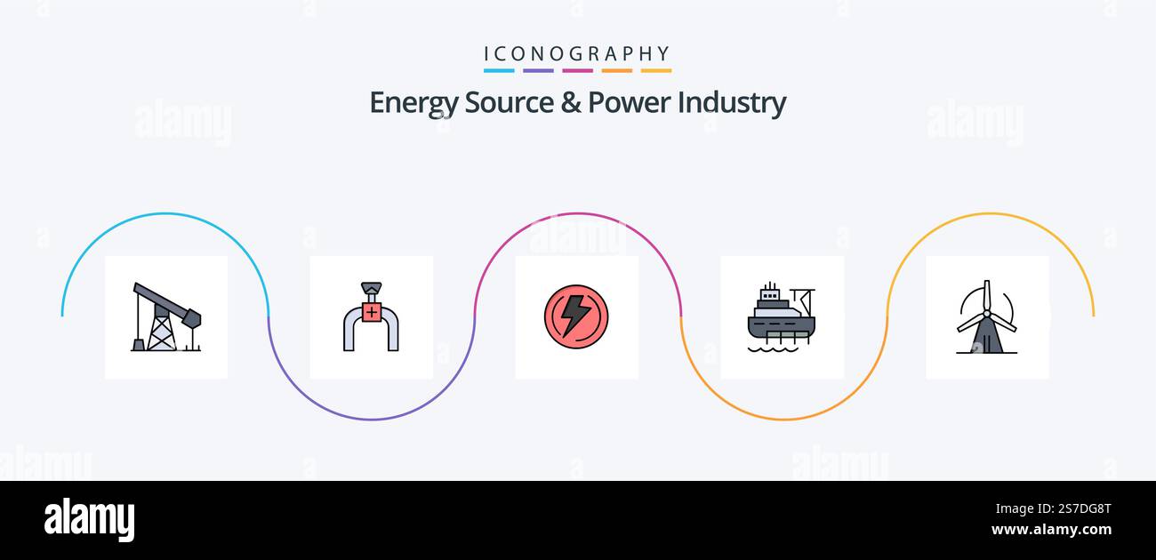 Energy Source And Power Industry Line Filled Flat 5 Icon Pack Including ...