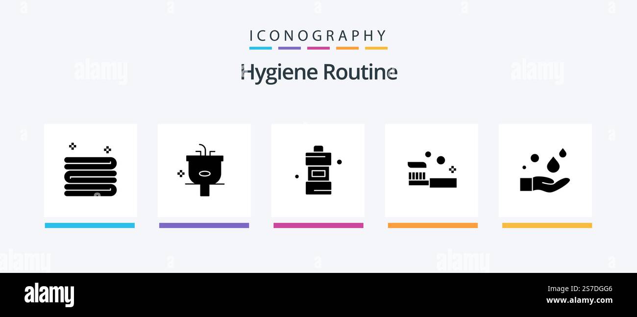 Hygiene Routine Glyph 5 Icon Pack Including cleaning. shower. bathroom ...