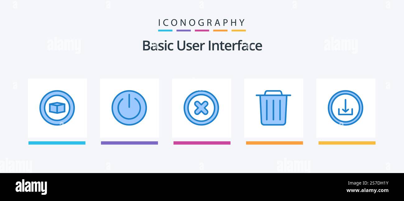 Basic Blue 5 Icon Pack Including download. application. ui. trash. delete. Creative Icons Design Stock Vector