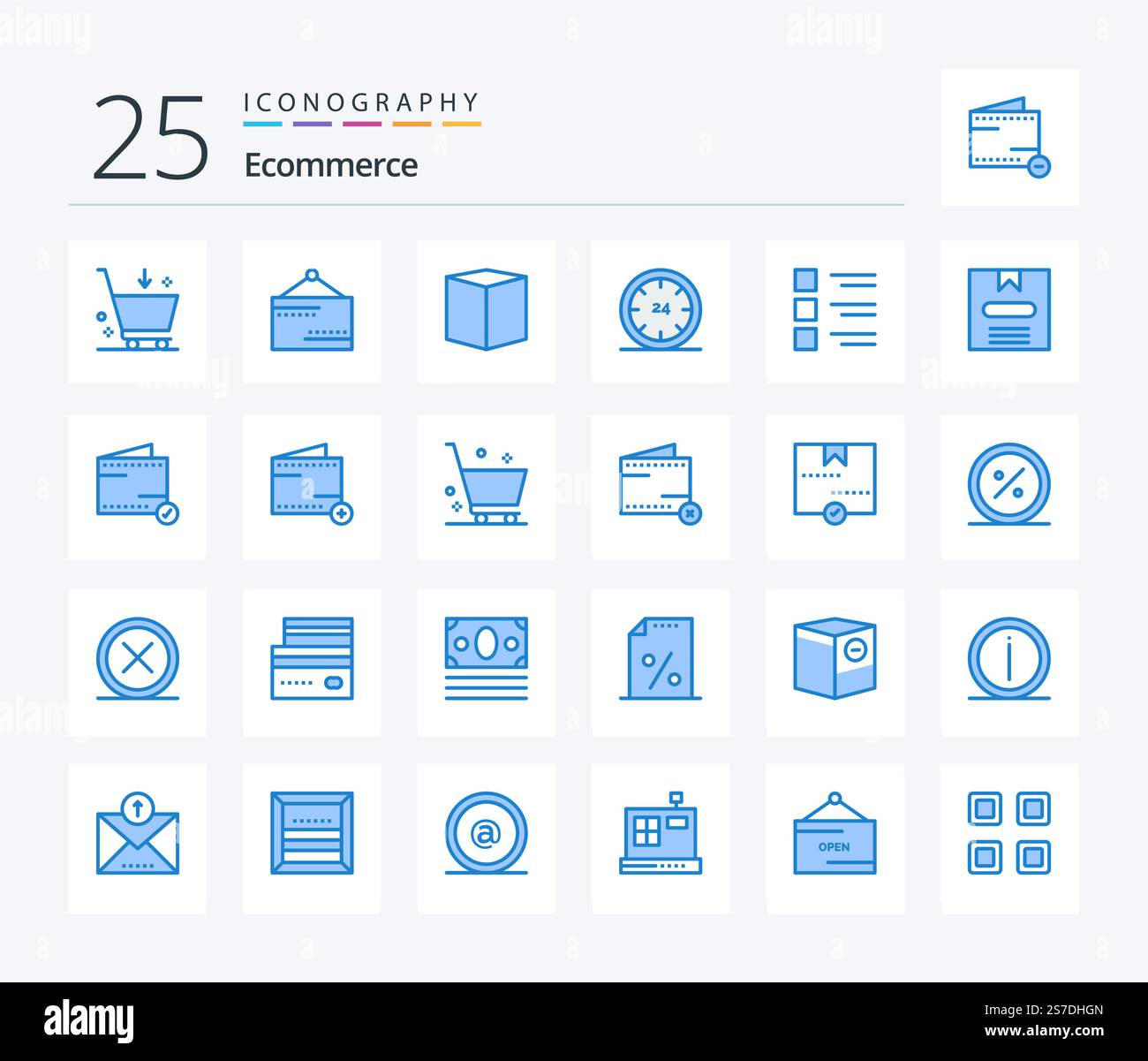 Ecommerce 25 Blue Color icon pack including checklist. e. box. day. and Stock Vector