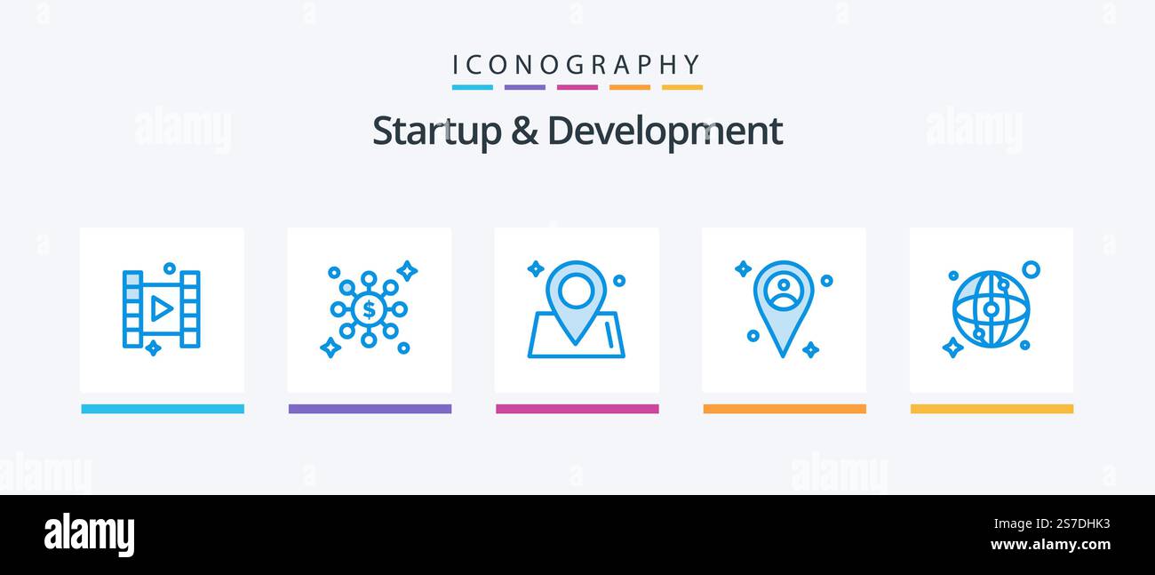 Startup And Develepment Blue 5 Icon Pack Including . network. way. map ...