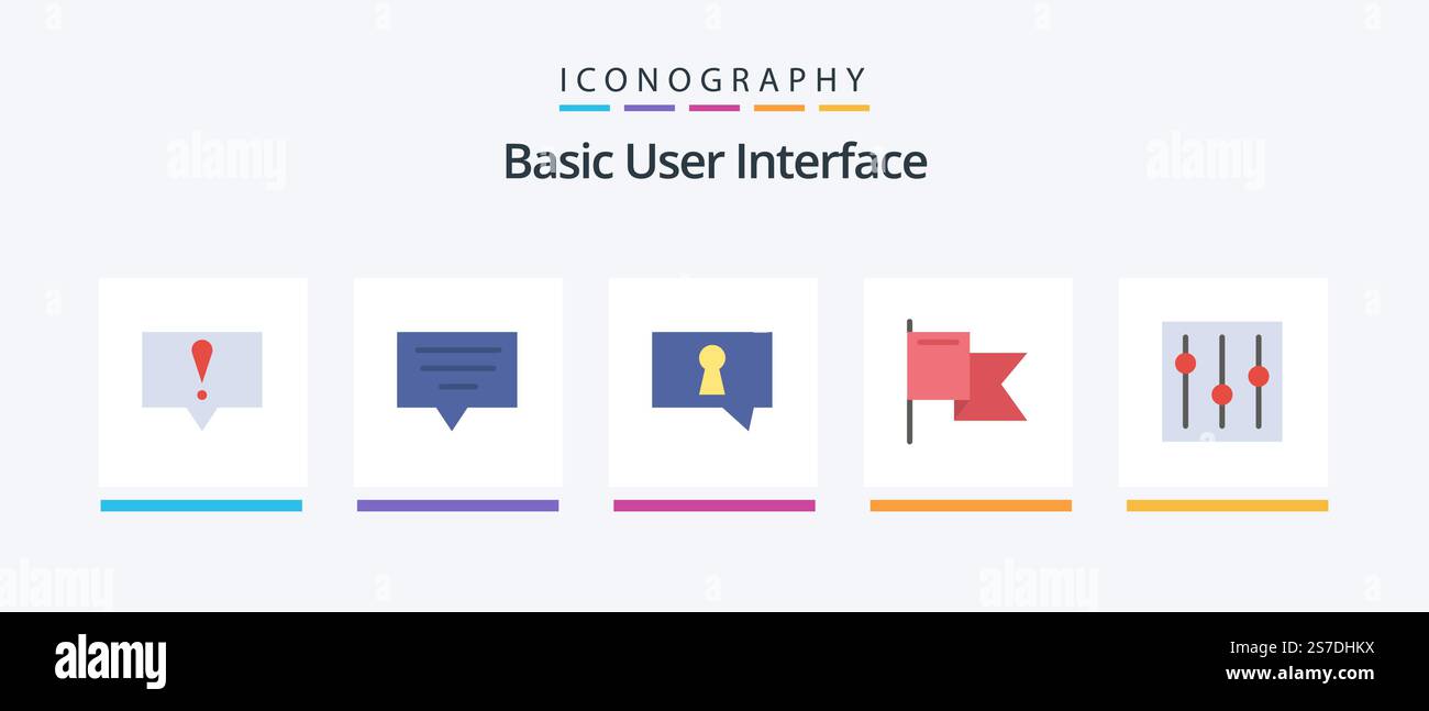 Basic Flat 5 Icon Pack Including . setting. secret. interface. basic. Creative Icons Design Stock Vector