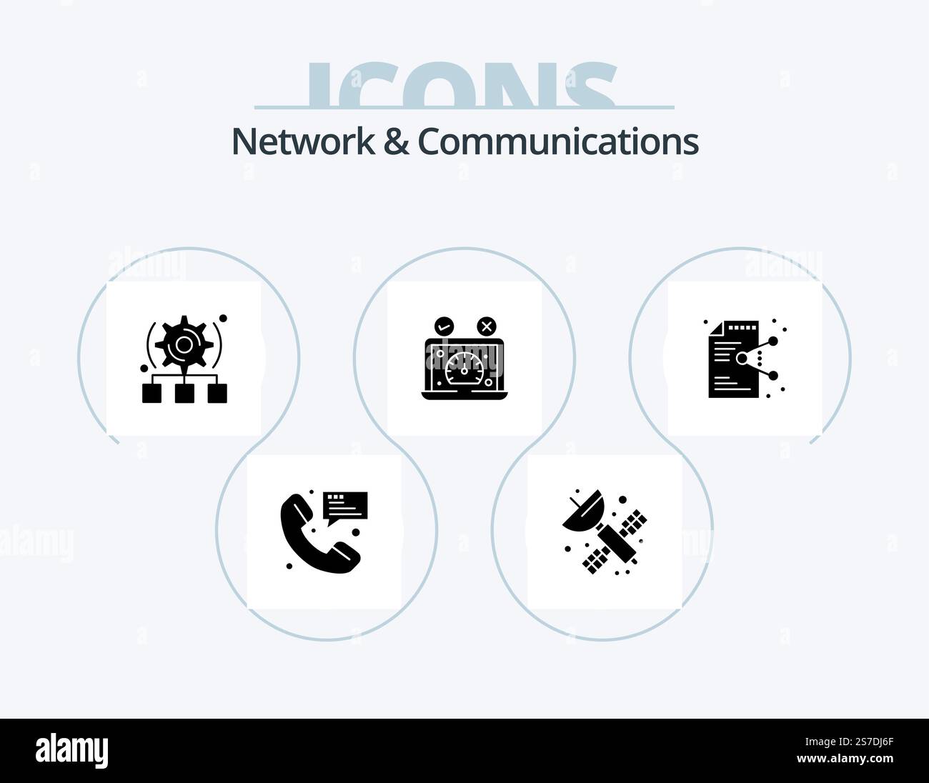 Network And Communications Glyph Icon Pack 5 Icon Design. website. performance. science. dashboard. server Stock Vector