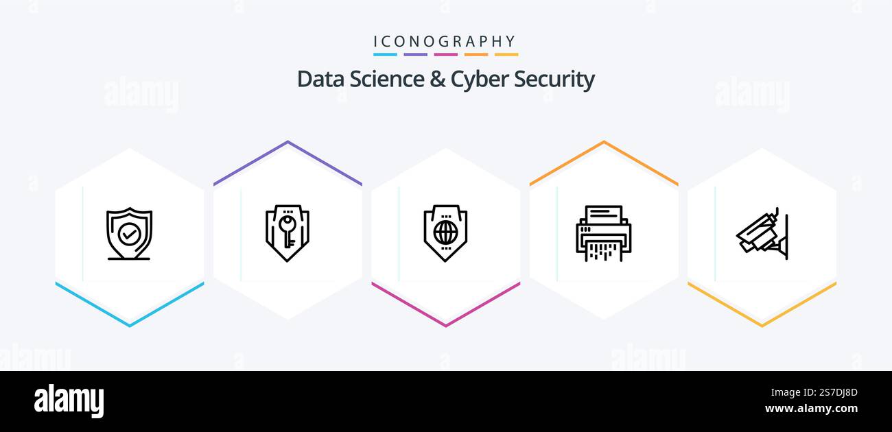 Data Science And Cyber Security 25 Line icon pack including document. data. shield. confidential. globe Stock Vector
