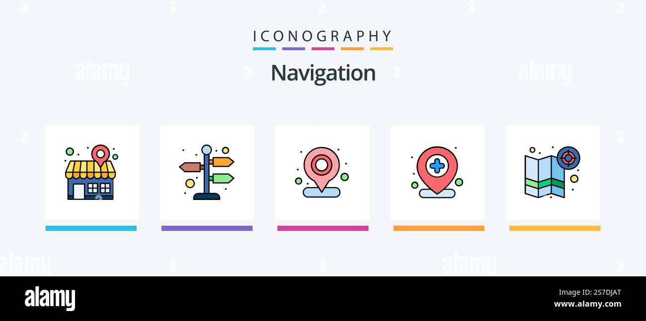 Navigation Line Filled 5 Icon Pack Including pin. map pin. world. shop ...