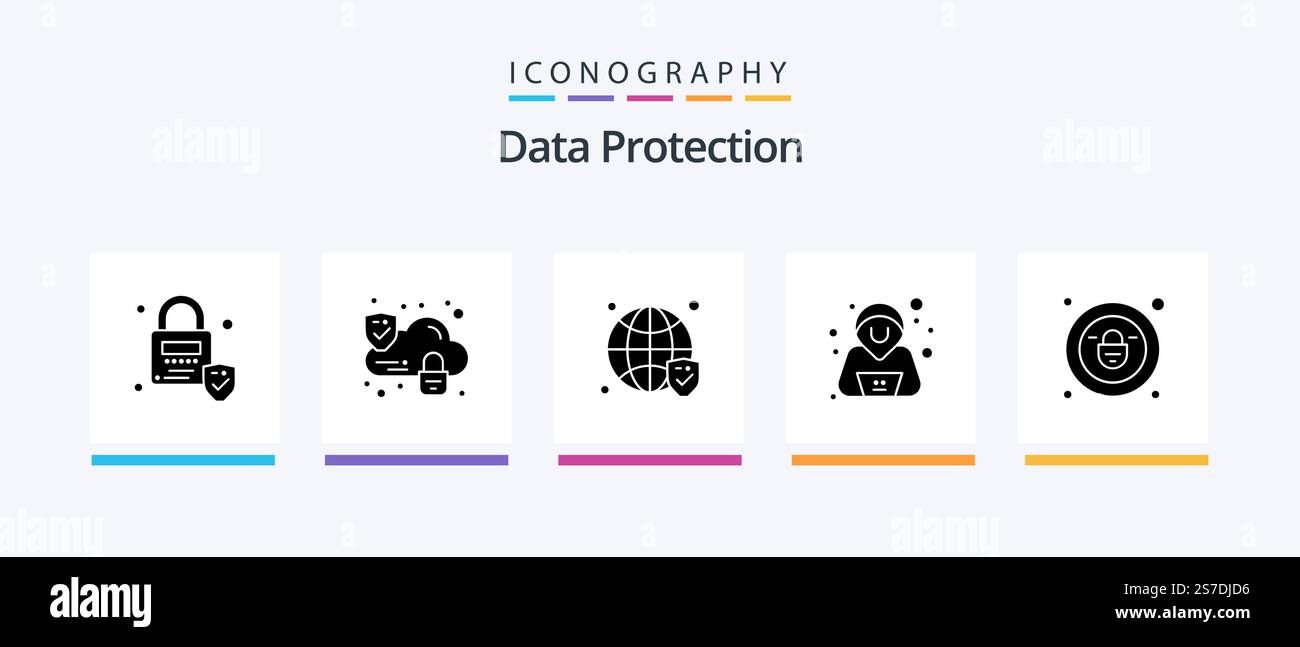 Data Protection Glyph 5 Icon Pack Including . security. security. padlock. security. Creative Icons Design Stock Vector