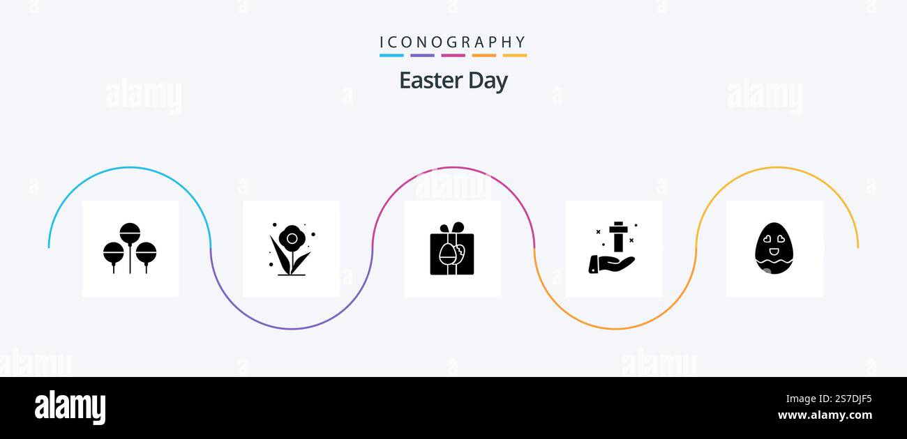 Easter Glyph 5 Icon Pack Including happy. easter. box. cross. celebration Stock Vector
