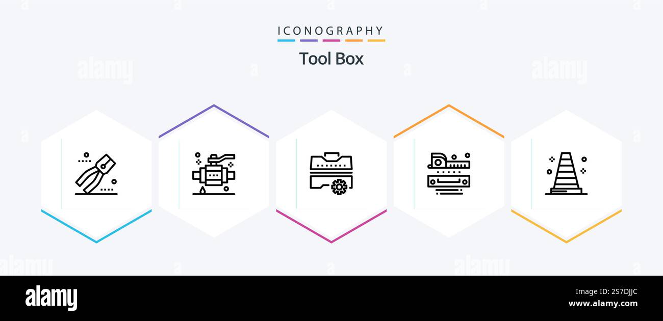 Tools 25 Line icon pack including tools. tapeline. construction. ruler. level Stock Vector