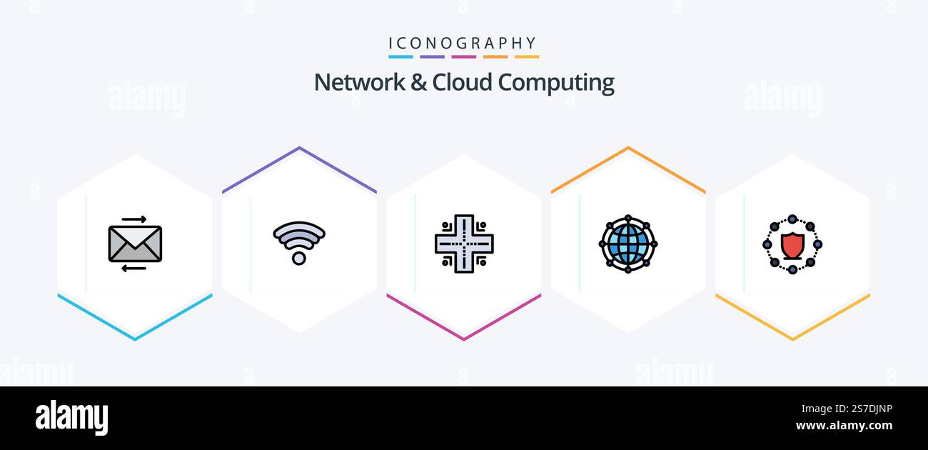 Network And Cloud Computing 25 FilledLine icon pack including protection. computing. location. technology. internet Stock Vector