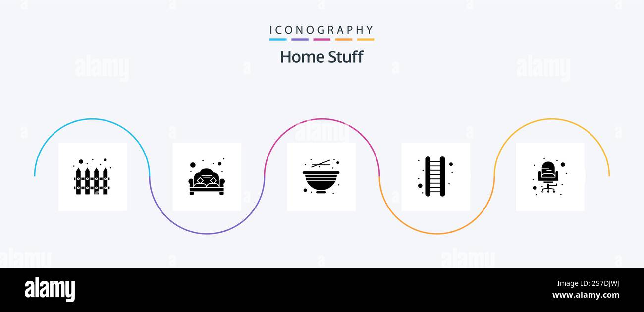 Home Stuff Glyph 5 Icon Pack Including desk. stairs. bowl. home ...