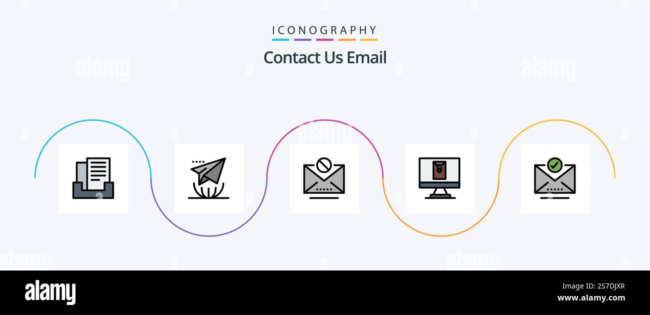 Email Line Filled Flat 5 Icon Pack Including select. email. information. check mark. envelope Stock Vector