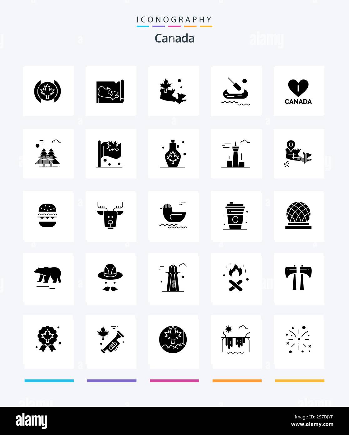 Creative Canada 25 Glyph Solid Black icon pack  Such As canada. alpine. leaf. canada. love Stock Vector