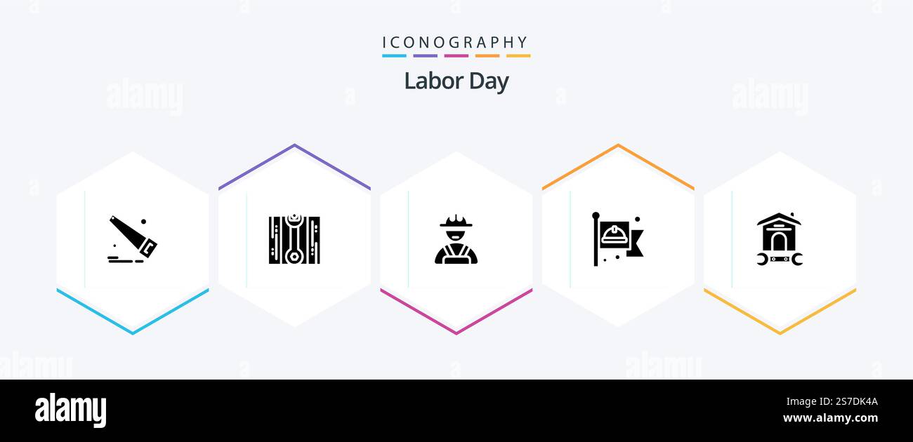 Labor Day 25 Glyph icon pack including . labor . flag . Stock Vector